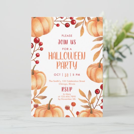 Waterverf Pumpkins Halloween Party Kaart (Staand voorkant)