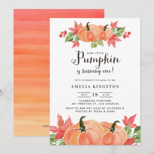 Waterverf Pumpkins | Herfst eerste verjaardag Kaart (Voorkant / Achterkant)