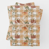 Waterverf Pumpkins op Gingham Inpakpapier Vel (In situ)