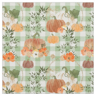 Waterverf Pumpkins over Green Gingham Stof