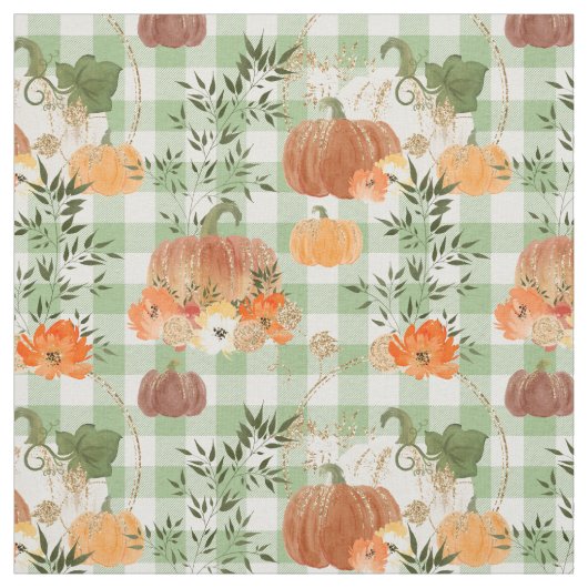 Waterverf Pumpkins over Green Gingham Stof (Swatch)