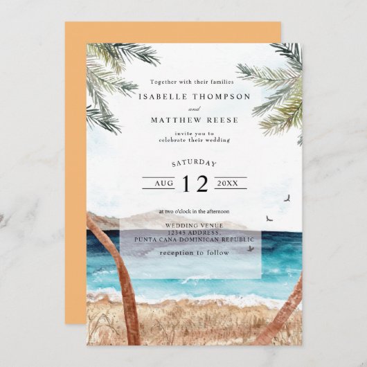 Waterverf Punta Cana Tropisch strand bruiloft Kaart (Voorkant / Achterkant)