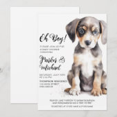 Waterverf Puppy Baby Jongensdouche Kaart (Voorkant / Achterkant)