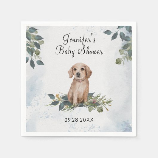 Waterverf Puppy Dog Baby shower Napkins Servet (Voorkant)