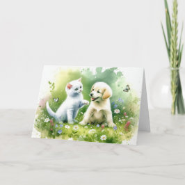 Waterverf Puppy en Kitten Verjaardag Kaart