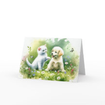 Waterverf Puppy en Kitten Verjaardag