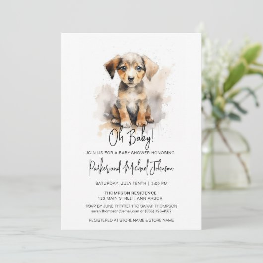 Waterverf Puppy Genderneutraal Baby shower Kaart (Staand voorkant)