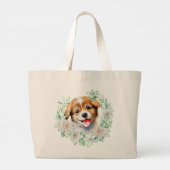 Waterverf Puppy Liefde met Witte Rozen Grote Tote Bag (Achterkant)