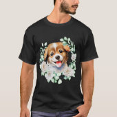 Waterverf Puppy Liefde met Witte Rozen T-shirt (Voorkant)