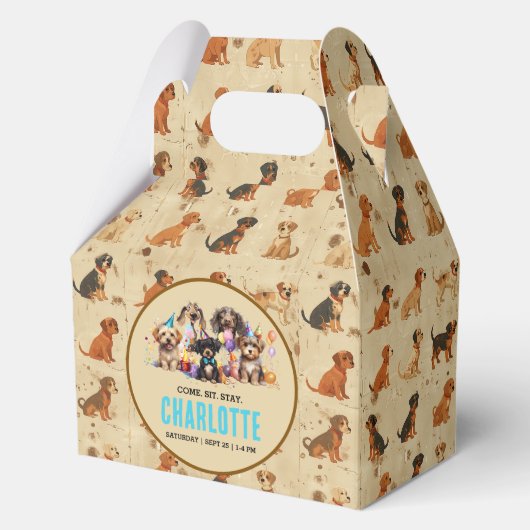 Waterverf puppy pawty dog verjaardag bedankdoosjes (Voorkant)