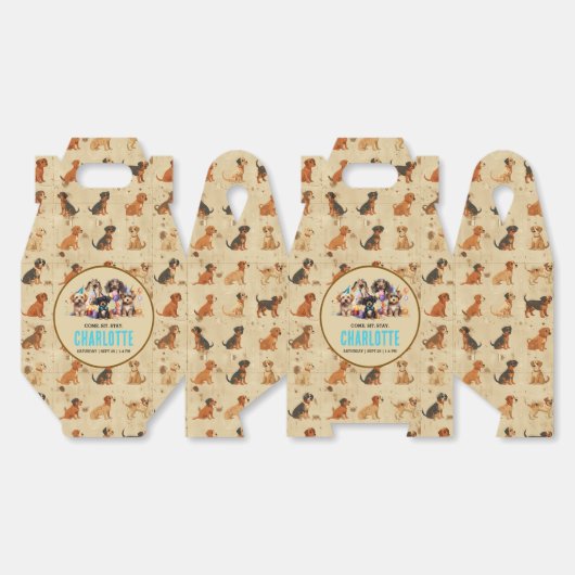 Waterverf puppy pawty dog verjaardag bedankdoosjes (Ongevouwen)