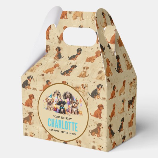 Waterverf puppy pawty dog verjaardag bedankdoosjes (Achterkant)