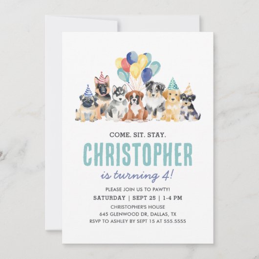 Waterverf puppy pawty dog verjaardag kaart (Voorkant)