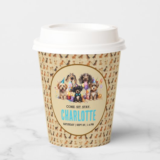 Waterverf puppy pawty dog verjaardag papieren bekers (Voorkant)