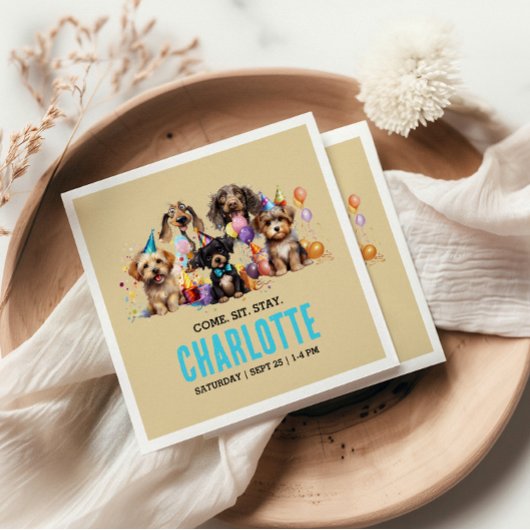 Waterverf puppy pawty dog verjaardag servet