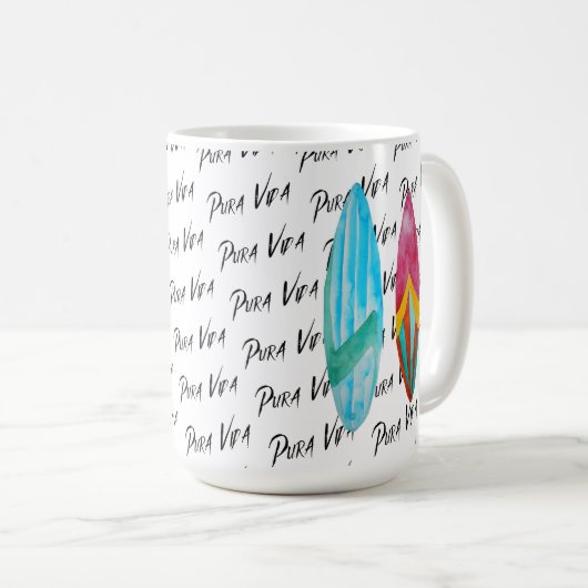 Waterverf Pura Vida Surfboard Costa Rica Koffiemok (Voorkant rechts)