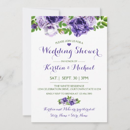 Waterverf Purp Floral | Uitnodiging voor weduwensc (Voorkant)