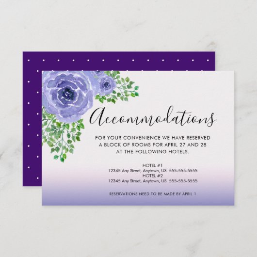 Waterverf Purple Flowers Accommodaties Details Informatiekaartje (Voorkant / Achterkant)