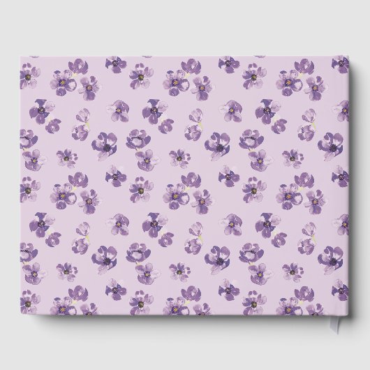 Waterverf Purple Flowers en Green Spine Script Gastenboek