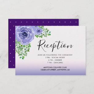 Waterverf Purple Flowers en Greenery Reception Kaart