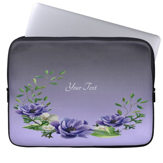 Waterverf Purple Flowers Laptop Sleeve (Voorkant)