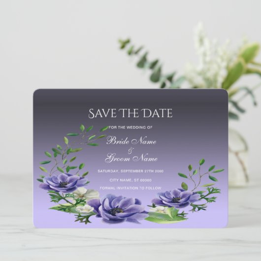 Waterverf Purple Flowers Save the Date Kaart (Staand voorkant)