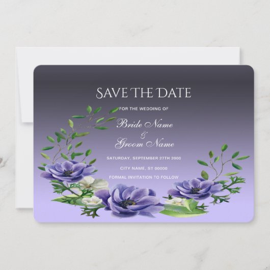 Waterverf Purple Flowers Save the Date Kaart (Voorkant)