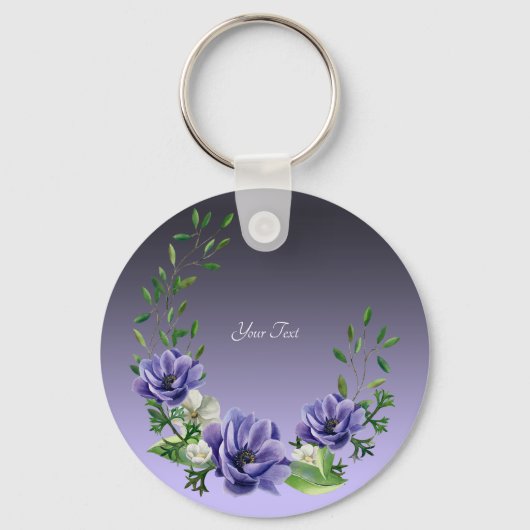 Waterverf Purple Flowers Sleutelhanger (Voorkant)