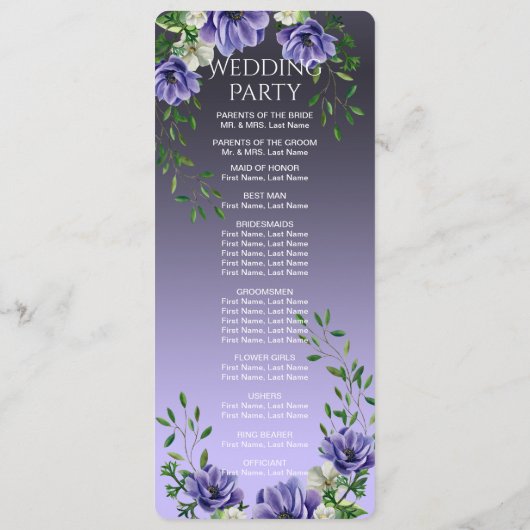 Waterverf Purple Flowers Wedding Programma Programmakaart (Achterkant)