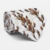 Waterverf Pussywillow Branches Stropdas (Opgerold)