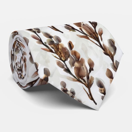 Waterverf Pussywillow Branches Stropdas (Opgerold)