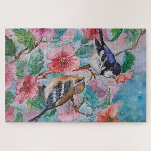 Waterverf Puzzel met Mooie Lente Vogels Legpuzzel (Horizontaal)