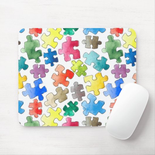 Waterverf puzzelstukjes muismat (Met muis)