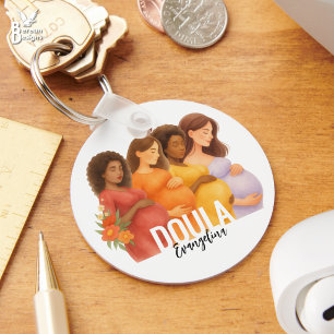 Waterverf QR-code geboorte postpartum doula Sleutelhanger