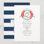 Waterverf QR-code RSVP Nautical Wedding Kaart (Voorkant / Achterkant)