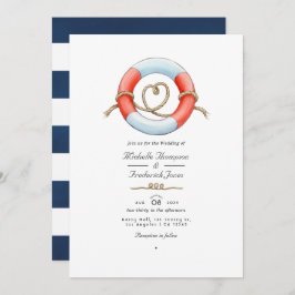 Waterverf QR-code RSVP Nautical Wedding Kaart
