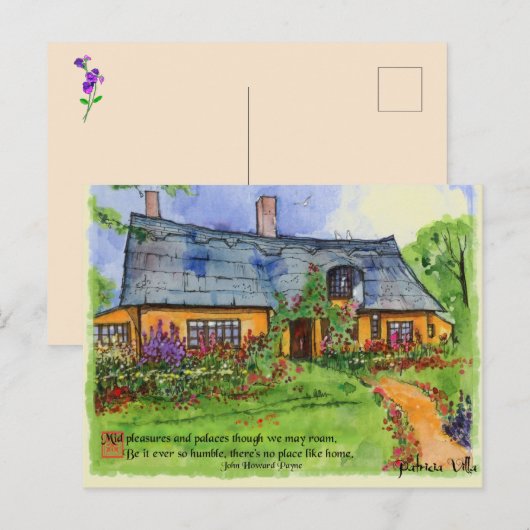 Waterverf Quaint English Cottage Garden Briefkaart (Voorkant / Achterkant)