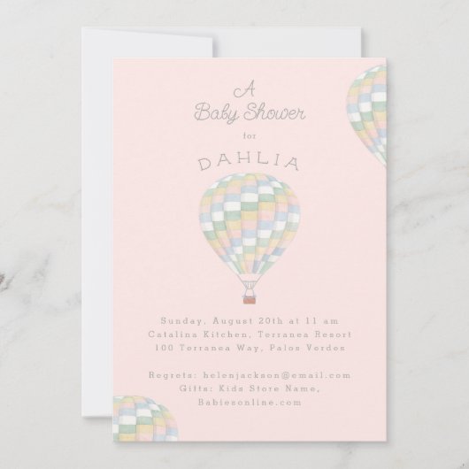 waterverf quilt heteluchtballon Baby shower Kaart (Voorkant)