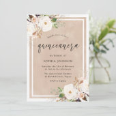 Waterverf Quinceanera Party White & Blush Flowers Kaart (Staand voorkant)