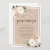 Waterverf Quinceanera Party White & Blush Flowers Kaart (Voorkant / Achterkant)