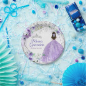 Waterverf Quinceañera Silver & Purple Flowers Papieren Bordje (Feest)