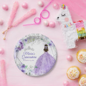Waterverf Quinceañera Silver & Purple Flowers Papieren Bordje (Feest)