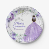 Waterverf Quinceañera Silver & Purple Flowers Papieren Bordje (Voorkant)