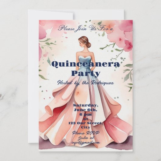 Waterverf Quinceanera Viering Kaart (Voorkant)