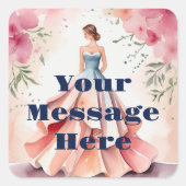 Waterverf Quinceanera Viering Vierkante Sticker (Voorkant)