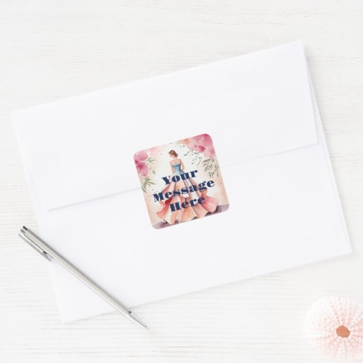 Waterverf Quinceanera Viering Vierkante Sticker (Envelop)