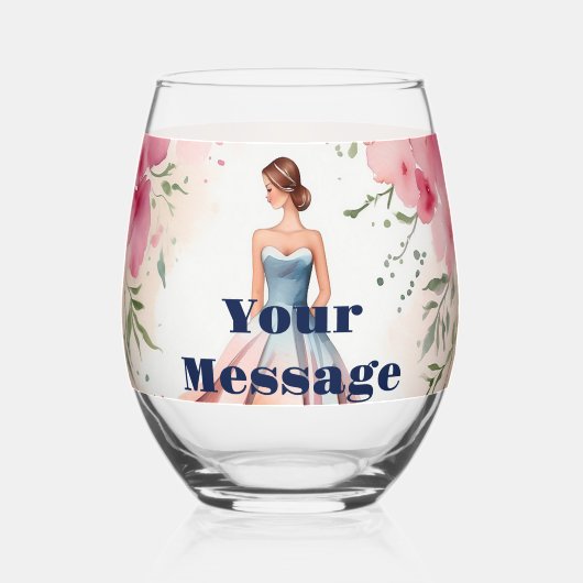 Waterverf Quinceanera Viering Wijnglas Zonder Voet (Voorkant)