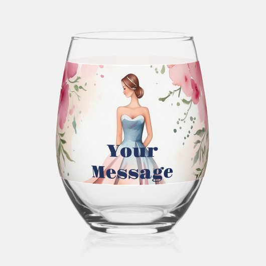 Waterverf Quinceanera Viering Wijnglas Zonder Voet (Achterkant)