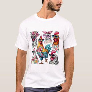 Waterverf Quirky Chickens met zonnebril T-shirt