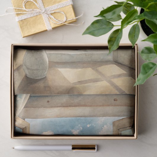 Waterverf  raam zeegezicht zee strand tissuepapier (Geschenk)